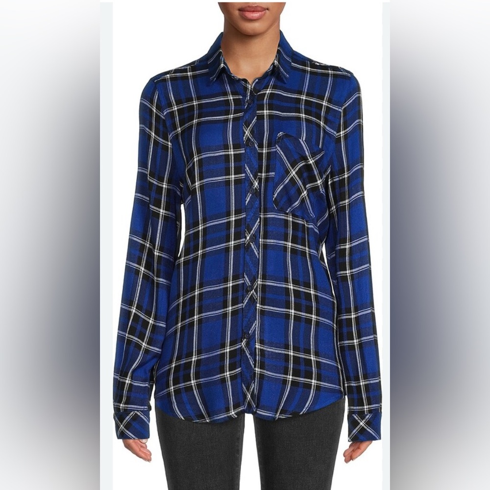 Saks OFF 5TH Casa Cabana| Plaid Button Down Blue Plaid Shirt | Size Small | NWOT